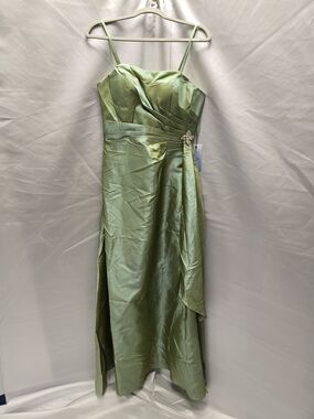 Satin Spaghetti-Strap Green Evening Dress